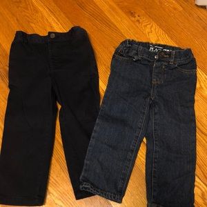 Dark denim jean and navy blue slacks